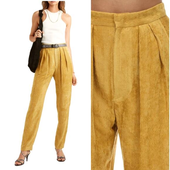 Isabel Marant Pants - Isabel Marant 2 Fany Velvet Corduroy Pants $660 High Rise Pleated Dusty Yellow